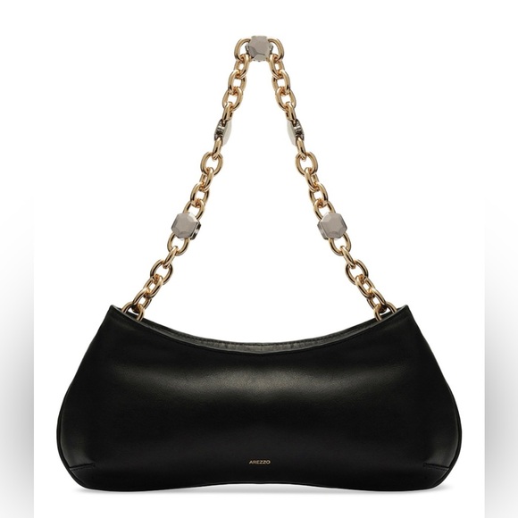 Chic Black Arezzo Shoulder Bag with Chain Strap